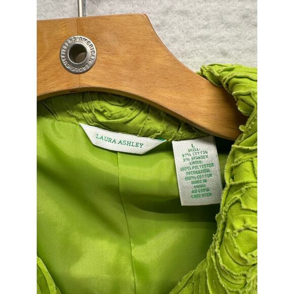 Vintage Laura Ashley Bright Green Jacket Size L Cotton Spandex Y2K Full Zip - Picture 4 of 8